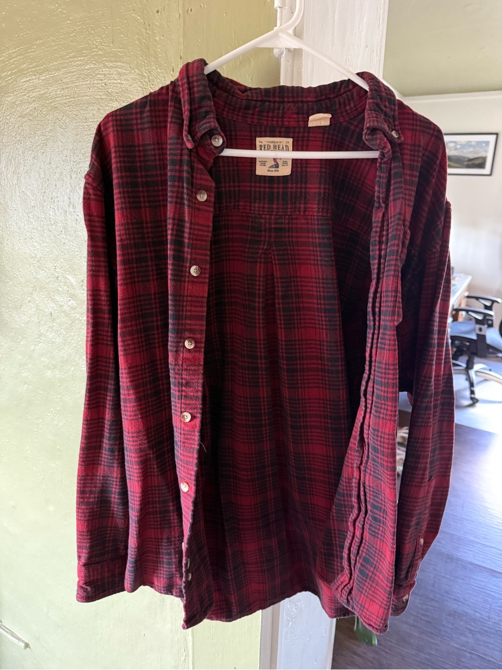 RedHead Red and Black Plaid Button-Down Flannel Shirt